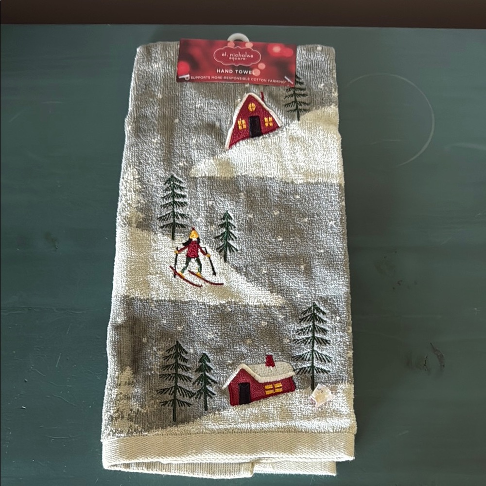 St. Nicholas Square Gray and White Hand Towel